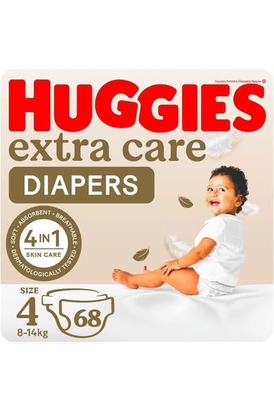 Huggies حفاضات هجيز إكسترا كير، مقاس 4، 8-14 كجم، عبوة جامبو، 68 حفاضة
