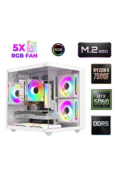 XASER Lost X60 Ryzen 5 7500F DDR5 16GB Ram 512GB M.2 Nvme SSD 8GB RTX5060 Oyu...