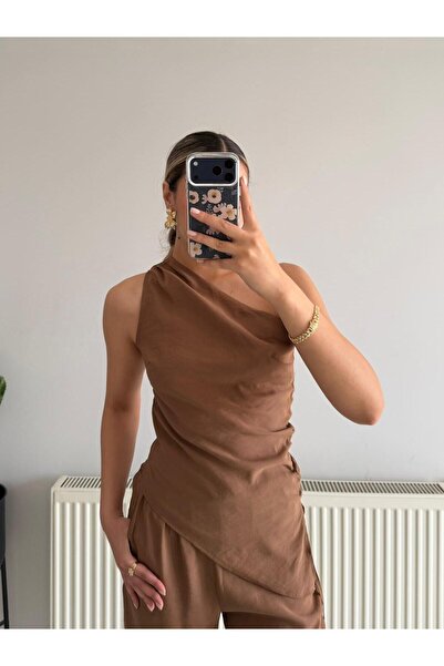 Güneş Σετ Ασύμμετρης Μπλούζας με Έναν Ώμο & Παντελόνι Παλάτσο – Cles Couture