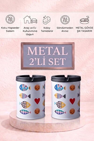 LE PARİS Με σχέδιο Μεταλλικό τασάκι 2τμχ με καπάκι κατά των οσμών και του ανέ...