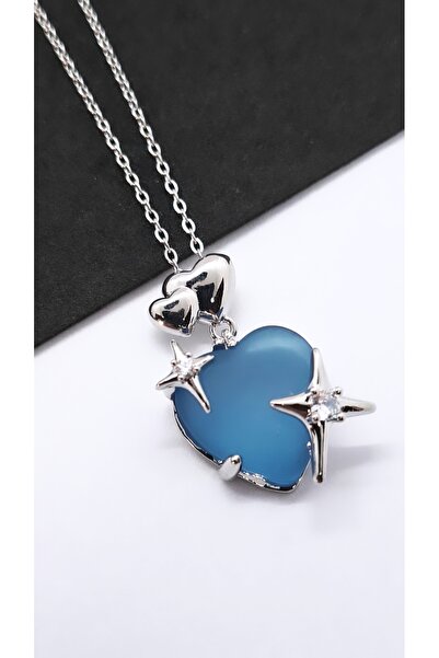 Serenity Heart Star Figured Colorful Opal Stone Steel Necklace