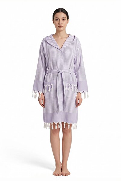 Mira Home Μπουρνούζι παραλίας με κουκούλα Unisex Peshtemal 100% βαμβακερή ρίγ...