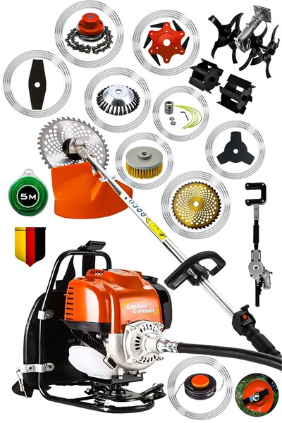 Lieber German 13 Parça Full Set Benzinli Sırt Tipi Çim Biçme Tırpanı Tırpan M...
