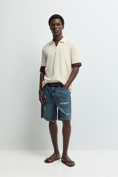 LEFTIES Distressed detaylı denim bermuda