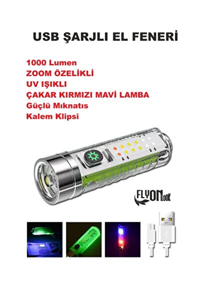 FLYONLOOK ŞARJ EDİLEBİLİR HEM FENER HEM ORTAM AYDINLATMALI 5 FONKSİYONLU ÖN K...