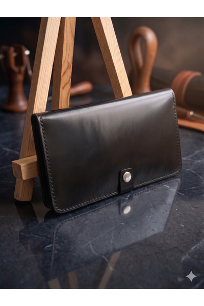 LUNA LUSTER Genuine Leather Black Portfolio Long Unisex Wallet with Card & Ph...