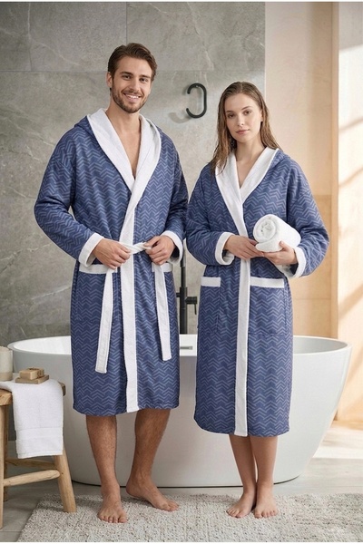 Loselya Μπουρνούζι με κουκούλα από βαμβάκι με σχέδιο Indigo Peak