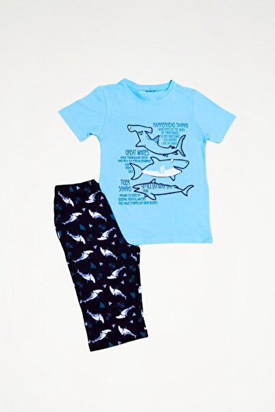 Newteam Patterned Short Sleeve Capri Boy's Pajama Set 3305