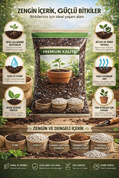 Tohumcumm 5 Litre Torf Toprak Perlit Karışımlı Torf Çiçek Toprağı Saksı Topra...