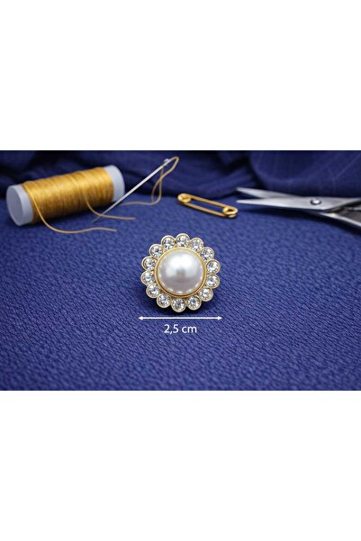 Beyna 2,5 εκ. Μεταλλικό κουμπί Sari με πέρλες και κρυστάλλινες πέτρες - 1 συσ...