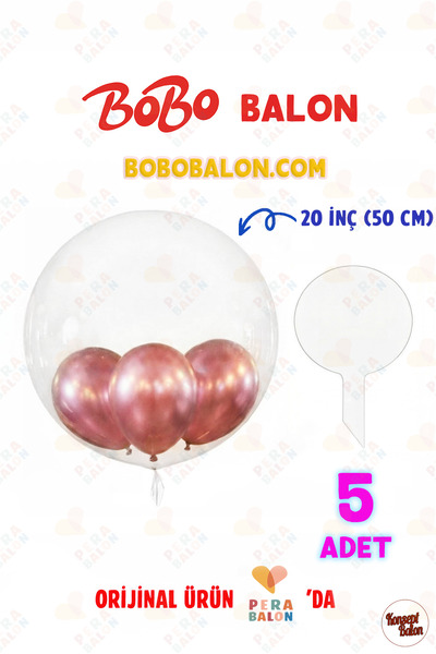 Blur PERA BALON - BOBO Balon 20 İnç (50 cm) Şeffaf Esnek (5'li Paket)