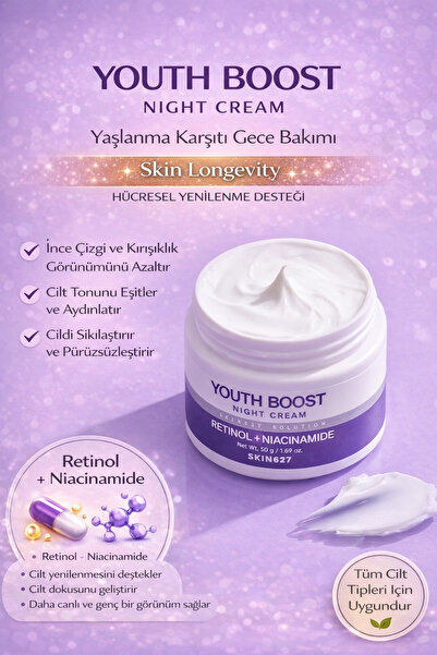 SKIN627 Retinol Niacinamide Gece Bakım Cilt Yenileyici Kırışıklık Karşıtı Lek...