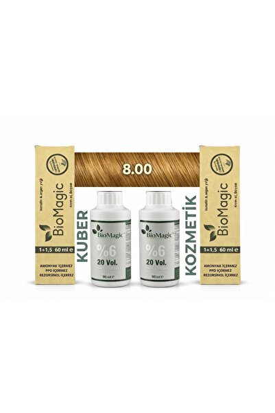 BIOMAGIC 8.00 Açık Kumral Organik İçerikli Amonyaksız Kalıcı Saç Boyası 2 Boy...