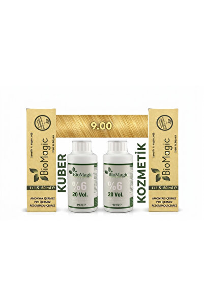 BIOMAGIC 9.00 Sarı Organik İçerikli Amonyaksız Kalıcı Saç Boyası 2 Boya+2 Oks...