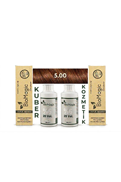 BIOMAGIC 5.00 Açık Kahve Organik İçerikli Amonyaksız Kalıcı Saç Boyası 2 Boya...