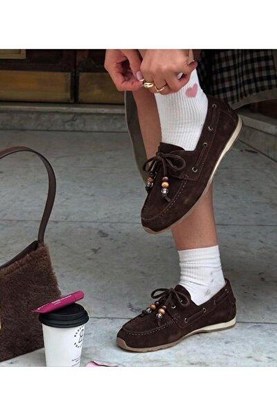 luuq shoes ALVENA Γυναικείο Loafer από Γνήσιο Δέρμα Σουέντ με Κορδόνια και Αξ...