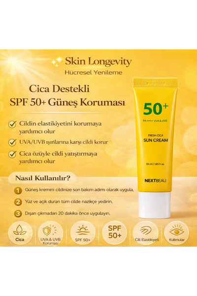 NEXTBEAU Kore Kozmetik Akne Karşıtı Aydınlatıcı Cica Güneş Kremi Spf 50 Pa