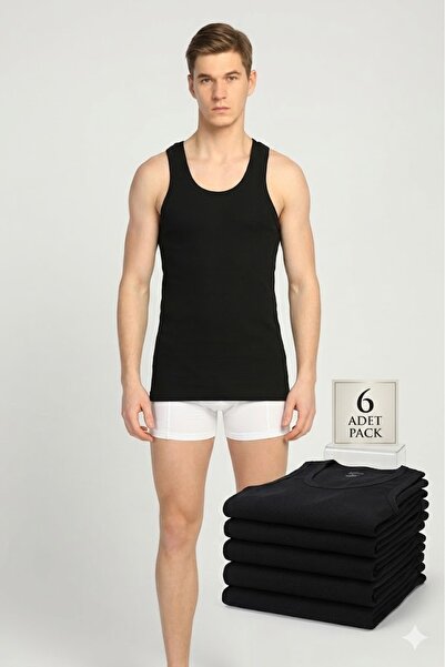 MODA YILDIZ Ανδρικά Μαύρα Βαμβακερά Κλασικά Φανελάκια - Οικονομική Συσκευασία...