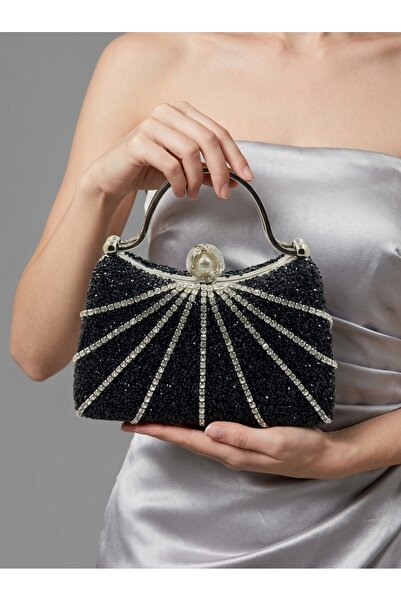 Biçanta Μαύρο χρώμα με πέτρα και ασημί λεπτομέρεια με λουράκι αλυσίδας Γυναικ...