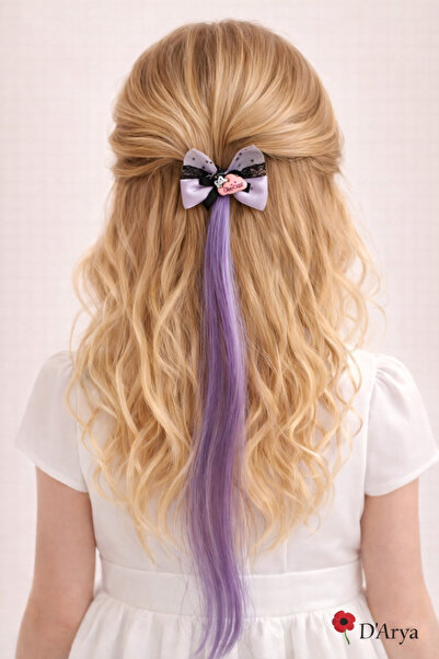 Darya D’Arya Purple Black Bow Long Hair Tinsel Add-On Girls' Young Girls' Hai...