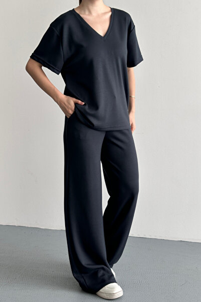 Mogi Butik Γυναικείο Βασικό Σετ με Μισό Μανίκι και Λαιμόκοψη V 3197