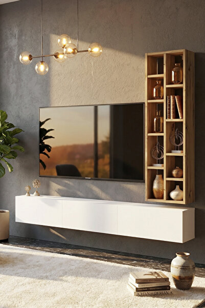 Yurudesign Luvio Tv Ünitesi Kitaplık 175cm Keçe-beyaz Lv9-wk