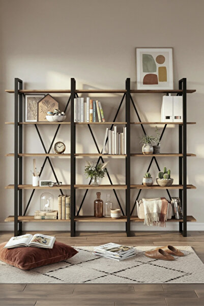 Yurudesign ML4 5 Raflı Iron Metal Kitaplık 220cm*34cm*180cm Sepet ML4-S
