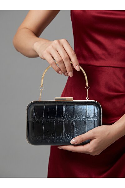 Biçanta Μαύρο χρώμα με χρυσή λεπτομέρεια και χοντρό σχέδιο κροκόδειλου Γυναικ...
