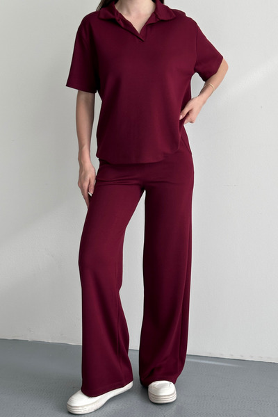 Mogi Butik Women's Basic Half Sleeve Polo Neck Modal Set 3198