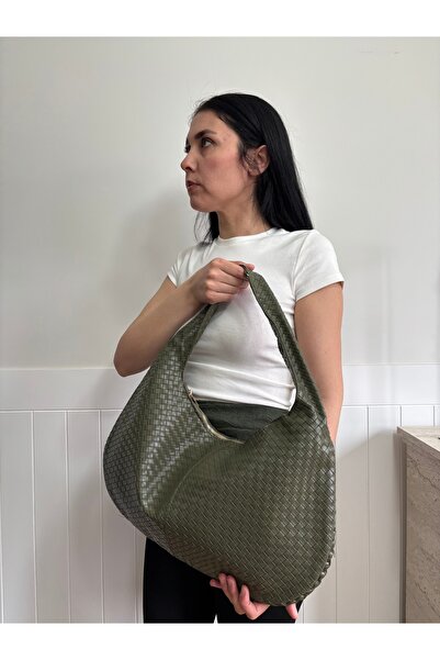 lalettobags Γυναικεία τσάντα ώμου μεγάλου μεγέθους με πλεκτή λεπτομέρεια, μον...