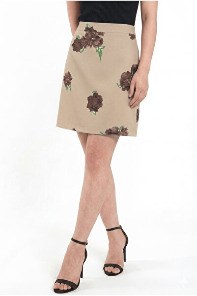 Blue Black Beige High Waist Bell Bottom Skirt, Knee Length, Floral Pattern De...