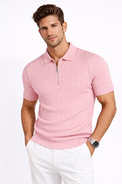 LUPERCUS Men's T-Shirt Polo Collar Knitwear Sweater with Half Zipper