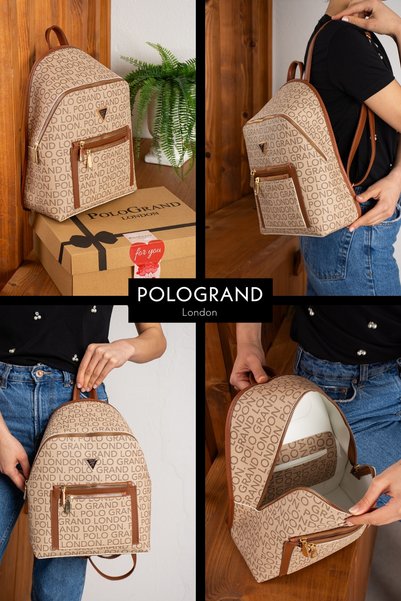 POLOGRAND London Original Women's Luxury Special Gift Boxed Multi-Compartment Large Volume Adjustable Strap Comfort Model Stylish Backpack with 3 Compartments Suitable for School, University, Shopping, Work, Office and Daily Use