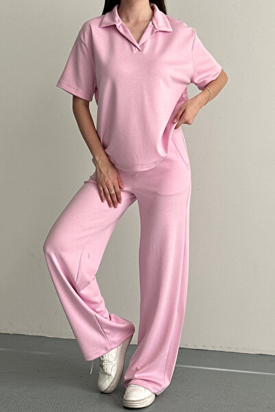 Mogi Butik Women's Basic Half Sleeve Polo Neck Modal Set 3198