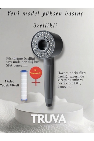 TRUVA 1 Adet Yedek filtreli duş başlığı kireç önleyici ve su tasarruf özellik...