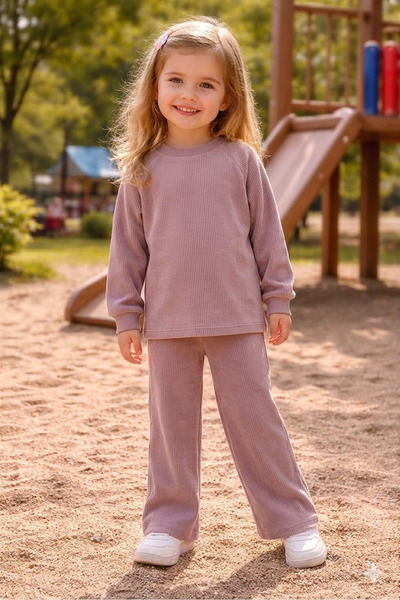 MODA NEO Kids Kız Çocuk Pudra Renk Rahat Kesim Waffle Takımı