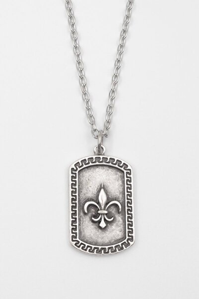 ıdr Fleur-de-lis Zambak Künye Kolye - Düz Ezme İthal Zincirli Unisex Gümüş Ka...