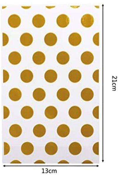 Arabest 100-Piece Pastry Bags,Gold Polka Dot,21x13 cm,Cello Cellophane,with T...