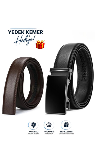 Bosskan Automatic Buckle Holeless Black Belt Replacement Brown Belt Gift