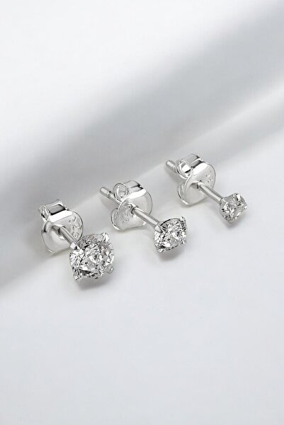 jelux silver Gümüş Tria 3mm 4 mm 5 mm Zirkon Taşlı Küpe