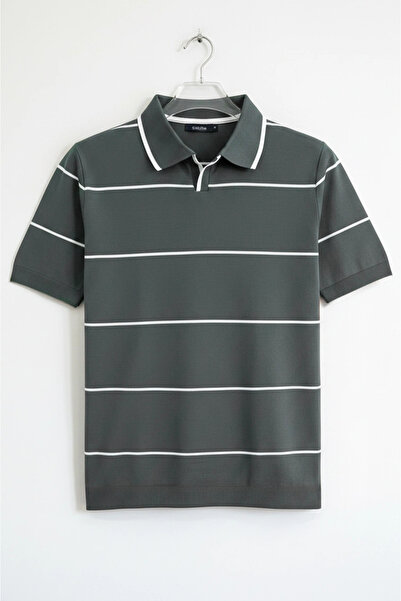 Edwox Ανδρικό πλεκτό μπλουζάκι με ανοιχτό γιακά Ριγέ Smoked Cd151