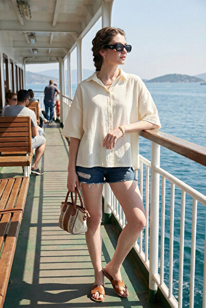 Lela Βαμβακερό κοντομάνικο πουκάμισο με κανονική εφαρμογή με σκίσιμο CF25S 16...