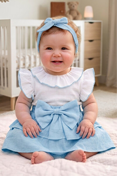 ipek atlas Rochie pentru copii cu bandana de muselina pentru fetita