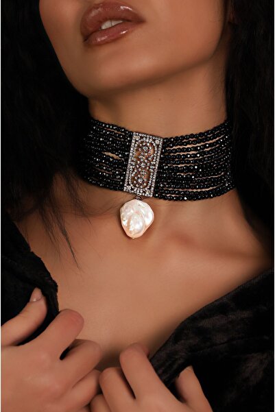 Bayemeyc Schers Barok İncili Oniks Choker Kolye