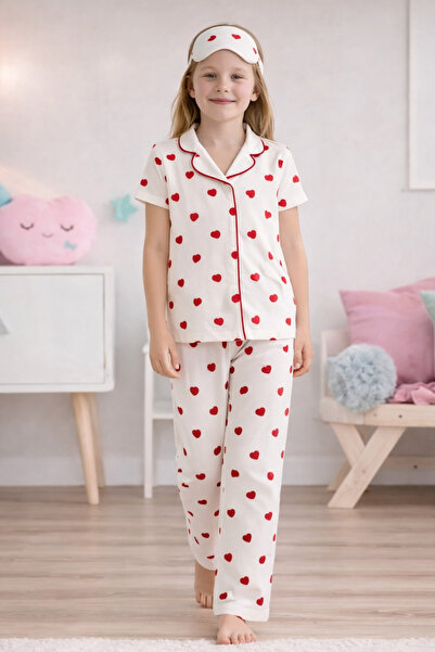 Minimoon Set de pijamale de vară pentru fete, din bumbac, cu model inimioare,...