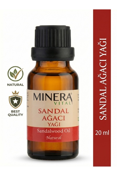 MİNERA VİTAL Sandal Ağacı Yağı 20 ml (Sandalwood Oil) Damlalıklı Cam Şişe