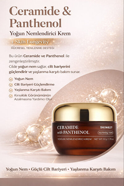 SKIN627 Ceramide & Panthenol Bariyer Onarıcı Yoğun Nemlendirici Krem 50gr (Ko...