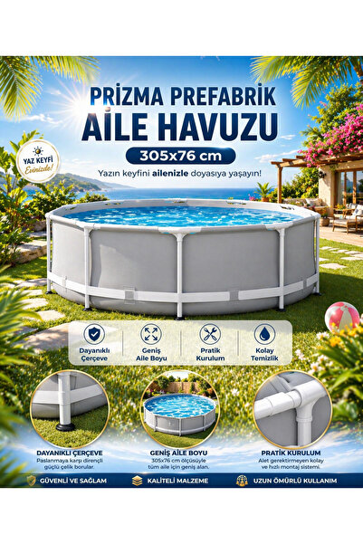 TOTTERİQ Prefabrik Yuvarlak Havuz - 305 cm x 76 cm Güneşe dayanıklı gri renk