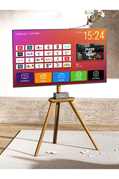 Cletech Masif Ahşap Şövalye Tipi Tv Standı 45"-65" | Raflı | 45° Döner | 40 k...