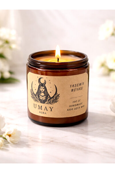 umay aura Mum-Yasemin Kokulu Aromaterapi Mum %100 Soya Wax El Yapımı Amber Ka...